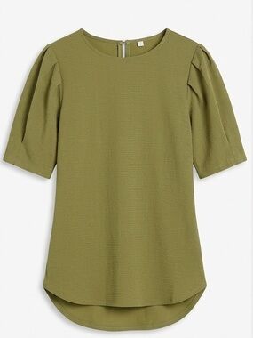Puff-Sleeve Olive Textured Blouse